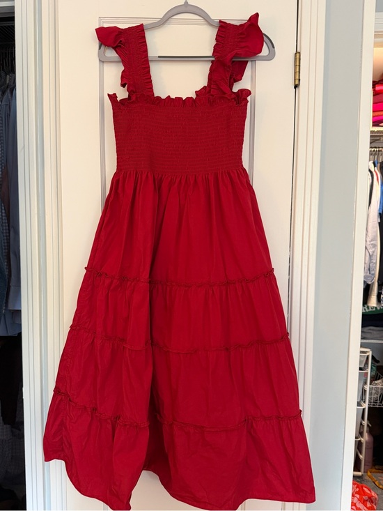 Hill House Dresses & Skirts - Hill House Red Smocked Ruffle-Shoulder Tiered Midi Dress